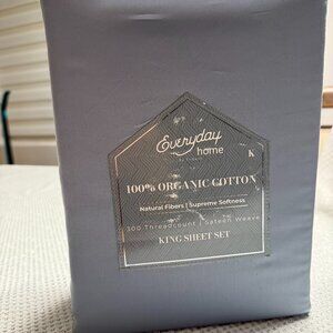 100% Organic Cotton King Sheet Set - Bluish Gray